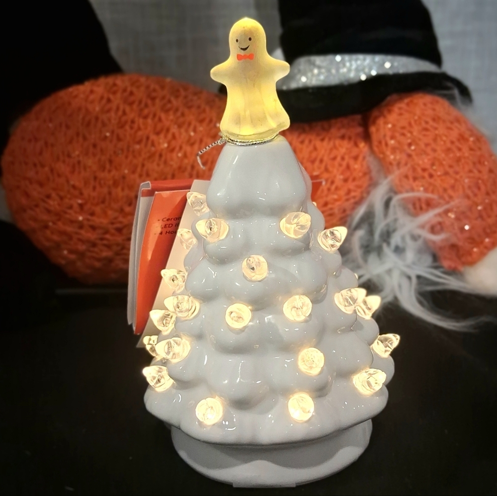 Mr. Halloween CERAMIC TREE mini size GHOST WHITE LED BRAND-NEW w/tags 👻